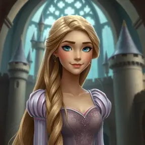 Matte portrait of Disney's Rapunzel inside a castle, Ultra Detailed, Half Body, Beautiful, Matte Painting, Sharp Focus, Portrait, Fantasy