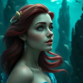 Matte portrait of Disney's Ariel in the under water city of Atlantis, Ultra Detailed, Half Body, Beautiful, Matte Painting, Sharp Focus, Portrait, Fantasy by Stefan Kostic