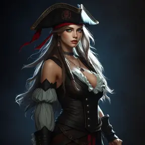 A beautiful female Pirate, Intricate, Half Body, Realistic, Volumetric Lighting, Fantasy, Elegant by Stefan Kostic