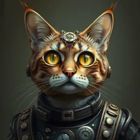 Steampunk portrait of a cat, inspired by future technology, Highly Detailed, Steampunk by Stanley Artgerm Lau