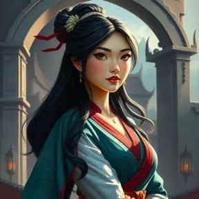 Matte portrait of Disney's Mulan inside a castle, Ultra Detailed, Half Body, Beautiful, Matte Painting, Sharp Focus, Portrait, Fantasy by Stanley Artgerm Lau