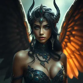 Alluring matte portrait of a beautiful Nidalee with wings, Highly Detailed, Intricate, Half Body, Realistic, Sharp Focus, Volumetric Lighting, Fantasy, Elegant by Stefan Kostic