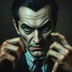 Gomez Addams, Intricate Artwork, Intricate Details, Half Body, Beautiful, Matte Painting, Sharp Focus, Portrait, Fantasy, Threatening by Stefan Kostic