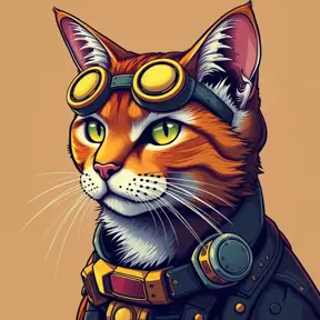 Steampunk portrait of a cat, clean vector, colorful illustration, inspired by future technology, Highly Detailed, Vintage Illustration, Steampunk, Smooth, Vector Art, Colorful by Stanley Artgerm Lau