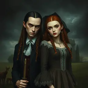American Gothic Merida of DunBroch, Gothic and Fantasy, Half Body, Portrait, Threatening