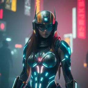 Photo of cyberpunk wonder woman, Cybernatic and Sci-Fi, Sci-Fi, Volumetric Lighting