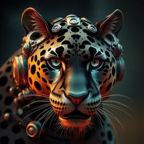 Steampunk portrait of a Panther, inspired by future technology, Highly Detailed, Steampunk
