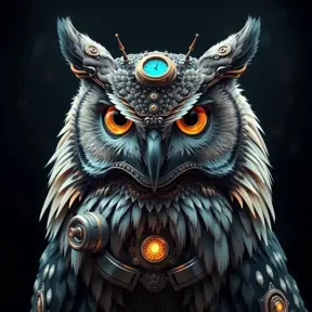 Steampunk portrait of a Owl, inspired by future technology, Highly Detailed, Steampunk