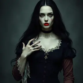 American Gothic Morticia Addams, Gothic and Fantasy, Half Body, Portrait, Threatening by Stefan Kostic
