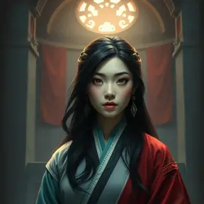Matte portrait of Mulan inside a castle, Ultra Detailed, Half Body, Beautiful, Matte Painting, Sharp Focus, Portrait, Fantasy by Stefan Kostic