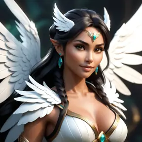 Alluring matte portrait of a beautiful Nidalee with wings, 8k, Highly Detailed, Intricate, Half Body, Realistic, Sharp Focus, Volumetric Lighting, Fantasy, Elegant by Stanley Artgerm Lau, WLOP