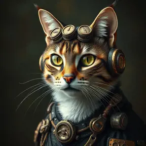 Steampunk portrait of a cat, inspired by future technology, Highly Detailed, Steampunk