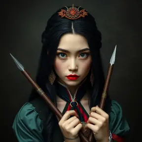 American Gothic Mulan, Gothic and Fantasy, Half Body, Portrait, Threatening