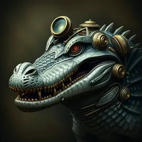 Steampunk portrait of a Crocodile, inspired by future technology, Highly Detailed, Steampunk by Stanley Artgerm Lau