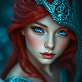 Ariel the mermaid with blue eyes, Intricate Details, Half Body, Beautiful, Matte Painting, Sharp Focus, Portrait, Fantasy by Stefan Kostic
