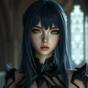 Matte portrait of the beautiful A2 from Nier Automata in dark blue, Highly Detailed, Intricate, Realistic, Sharp Focus, Volumetric Lighting, Fantasy, Elegant