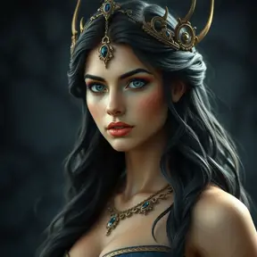 Matte portrait of the beautiful Artemis in dark blue, Highly Detailed, Intricate, Realistic, Sharp Focus, Volumetric Lighting, Fantasy, Elegant by WLOP