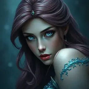 Ariel the mermaid with blue eyes, Intricate Details, Half Body, Beautiful, Matte Painting, Sharp Focus, Portrait, Fantasy by Stefan Kostic
