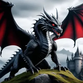 Dragon with red eyes, Gothic and Fantasy, Matte Painting