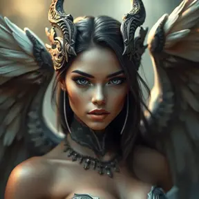 Alluring matte portrait of a beautiful Nidalee with wings, Highly Detailed, Intricate, Half Body, Realistic, Sharp Focus, Volumetric Lighting, Fantasy, Elegant by Stanley Artgerm Lau