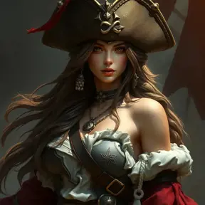 A beautiful female Pirate, Intricate, Half Body, Realistic, Volumetric Lighting, Fantasy, Elegant by Stanley Artgerm Lau