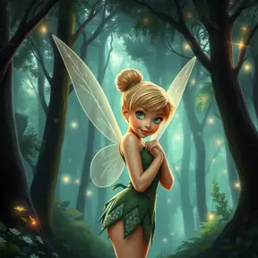 Tinker Bell in a magical forest, Half Body, Beautiful, Matte Painting, Sharp Focus, Fantasy