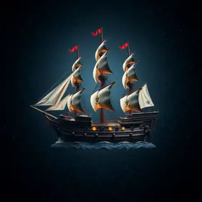 Pirate Ship, Intricate, Ultra Detailed, Symmetry, Beautiful, Sharp Focus, Astrophotography, Centered, Volumetric Lighting