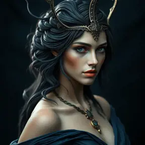 Matte portrait of the beautiful Artemis in dark blue, Highly Detailed, Intricate, Realistic, Sharp Focus, Volumetric Lighting, Fantasy, Elegant by Stefan Kostic