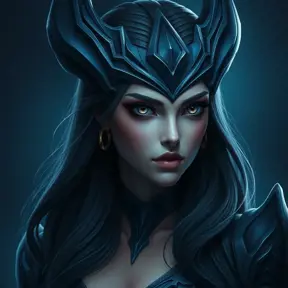 Matte portrait of the beautiful Vex from League of Legends in dark blue, Highly Detailed, Intricate, Realistic, Sharp Focus, Volumetric Lighting, Fantasy, Elegant