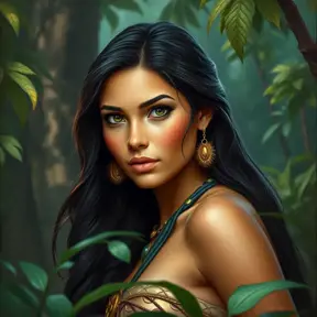 Matte portrait of Disney's Pocohontas in a jungle, Ultra Detailed, Half Body, Beautiful, Matte Painting, Sharp Focus, Portrait, Fantasy by Stanley Artgerm Lau
