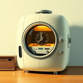 A Time Machine designed by Dieter Rams. stunning industrial design. Natural colors, mid century modern design, Highly Detailed, Vintage Illustration, Retro-Futurism, Sharp Focus, Smooth, Vector Art by Stanley Artgerm Lau