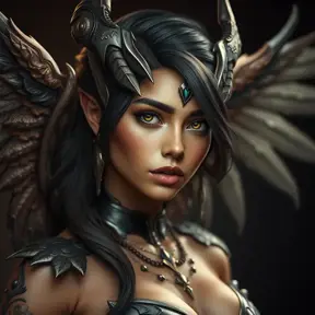 Alluring matte portrait of a beautiful Nidalee with wings, Highly Detailed, Intricate, Half Body, Realistic, Sharp Focus, Volumetric Lighting, Fantasy, Elegant by Stanley Artgerm Lau