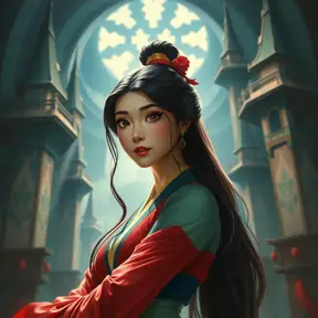 Matte portrait of Disney's Mulan inside a castle, Ultra Detailed, Half Body, Beautiful, Matte Painting, Sharp Focus, Portrait, Fantasy by Stanley Artgerm Lau