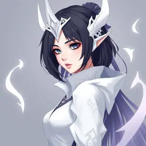 Matte portrait of a mysterious Fiora from League of Legends in white, Intricate, Half Body, Sharp Focus, Anime, Elegant