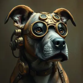 Steampunk portrait of a Dog, inspired by future technology, Highly Detailed, Steampunk by Stanley Artgerm Lau