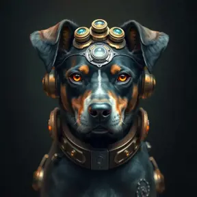 Steampunk portrait of a Dog, inspired by future technology, Highly Detailed, Steampunk by Stanley Artgerm Lau