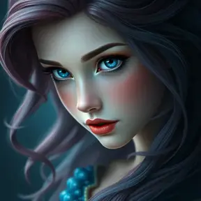 Ariel the mermaid with blue eyes, Intricate Details, Half Body, Beautiful, Matte Painting, Sharp Focus, Fantasy