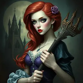American Gothic Ariel the mermad, Gothic and Fantasy, Half Body, Portrait, Threatening