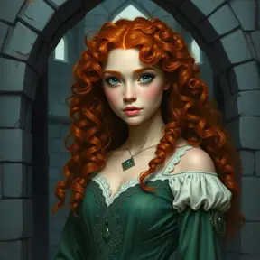 Matte portrait of Disney's Merida of DunBroch inside a castle, Ultra Detailed, Half Body, Beautiful, Matte Painting, Sharp Focus, Portrait, Fantasy by Stefan Kostic