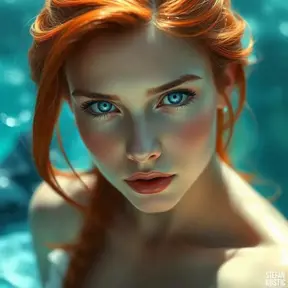 Ariel the mermaid with blue eyes, Half Body, Beautiful, Sharp Focus, Fantasy by Stefan Kostic