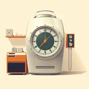 A Time Machine designed by Dieter Rams. stunning industrial design. Natural colors, mid century modern design, Highly Detailed, Hyper Detailed, Vintage Illustration, Sharp Focus, Smooth, Octane Render, Vector Art