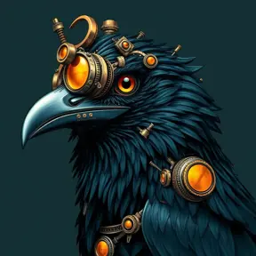 Steampunk portrait of a Crow, inspired by future technology, Highly Detailed, Steampunk