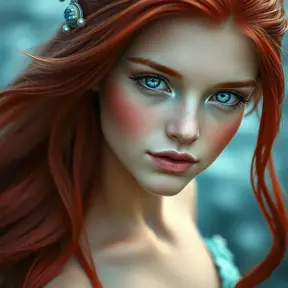 Ariel the mermaid with blue eyes, Half Body, Beautiful, Sharp Focus, Fantasy by Stefan Kostic