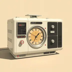 A Time Machine designed by Dieter Rams. stunning industrial design. Natural colors, mid century modern design, Highly Detailed, Vintage Illustration, Retro-Futurism, Sharp Focus, Smooth, Vector Art