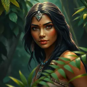 Matte portrait of Disney's Pocohontas in a jungle, Ultra Detailed, Half Body, Beautiful, Matte Painting, Sharp Focus, Portrait, Fantasy by Stanley Artgerm Lau