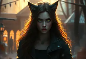 Beautiful girl in werewolf academy, Stunning, Digital Painting, Cinematic Lighting, Sharp Focus, Fantasy, Threatening, Hyper Realistic by Greg Rutkowski