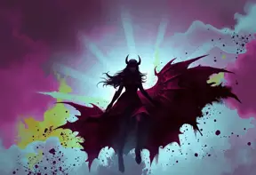 Silhouette of Irelia emerging from the fog of war, ink splash, Highly Detailed, Vibrant Colors, Fantasy, Dark by Stefan Kostic