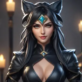 Alluring matte portrait of a beautiful Sona from League of Legends in black leather, 8k, Half Body, Realistic, Volumetric Lighting, Fantasy by Stanley Artgerm Lau, WLOP