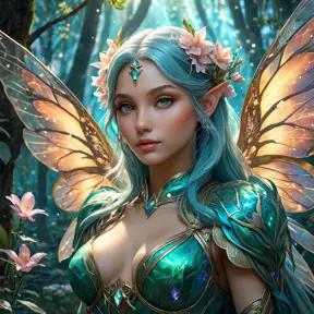 Beautiful elf in a magical forest, 4k, Highly Detailed, Hyper Detailed, Masterpiece, Full Body, Cosmic Nebulae, Full Lips, Pretty Face, Tattoos, Wings, Digital Illustration, Bloom light effect, Cinematic Lighting, Realistic, Sharp Focus, Deviantart, Centered, Beautifully Lit, Bioluminescent, Radiant, Vibrant Colors by Stanley Artgerm Lau, Alphonse Mucha, Greg Rutkowski, Stefan Kostic