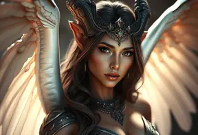 Alluring matte portrait of a beautiful Nidalee with wings, 8k, Highly Detailed, Intricate, Half Body, Realistic, Sharp Focus, Volumetric Lighting, Fantasy, Elegant by Stanley Artgerm Lau, WLOP